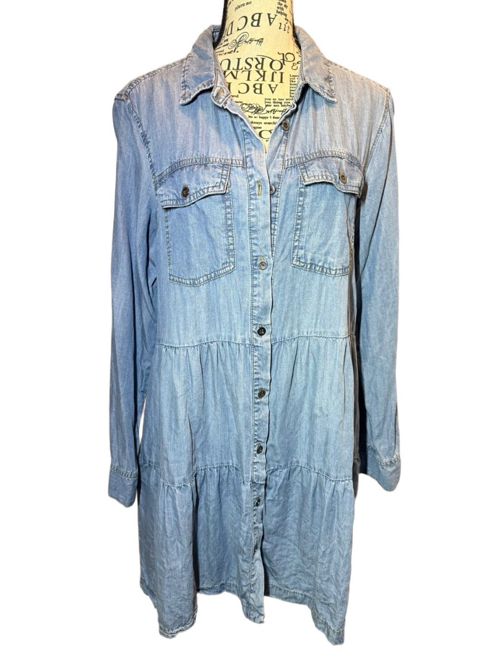 Velvet Heart Bree Tiered Denim Babydoll Shirt Dress - Cotton - Size M - Picture 2 of 10